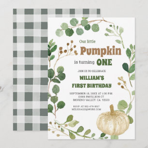 Invitation Citrouille blanc verdoyant Premier anniversaire