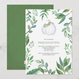 Invitation Citrouille blanche botanique Friendsgiving verdure