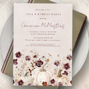 Invitation Citrouille blanche Burgundy Fleur sauvage 100e ann