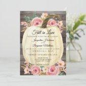 Invitation Citrouille blanche florale aquarelle rustique bois (Debout devant)