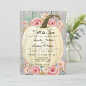Invitation Citrouille blanche florale aquarelle rustique sur (Debout devant)