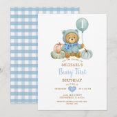 Invitation Citrouille Bleu Automne Beary Premier anniversaire (Devant / Derrière)