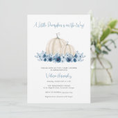 Invitation Citrouille bleu Baby shower bilingue espagnol angl (Debout devant)