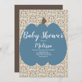 Invitation Citrouille bleu Baby shower d'automne (Devant / Derrière)
