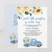 Invitation Citrouille bleu Baby shower Sunflowers (Devant / Derrière)