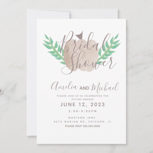 Invitation Citrouille bleu Brown Fête des mariées verte beige (Devant)