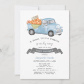 Invitation Citrouille bleu Camion En vichy Baby shower garçon (Devant)
