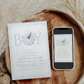 Invitation Citrouille bleu C'est un garçon Baby shower d'auto