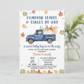 Invitation Citrouille bleu de la marine Baby shower d'automne (Debout devant)