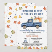 Invitation Citrouille bleu de la marine Baby shower d'automne (Devant / Derrière)