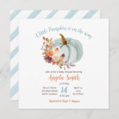 Invitation Citrouille bleu doux Baby shower floral rustique (Devant / Derrière)