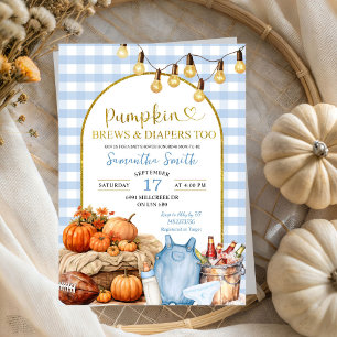 Invitation Citrouille bleu En vichy Brûles & Diapers Baby sho