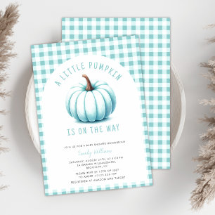 Invitation Citrouille Bleu En vichy Plaid garçon Baby shower