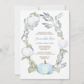 Invitation Citrouille bleu et blanc Baby shower vert Invitati (Devant)