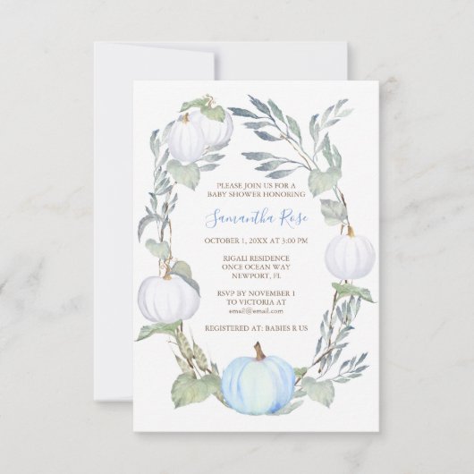 Invitation Citrouille bleu et blanc Baby shower vert Invitati (Devant)