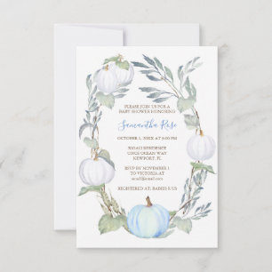 Invitation Citrouille bleu et blanc Baby shower vert Invitati