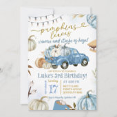 Invitation Citrouille bleu Feuilles et S'more Fall Birthday B (Devant)