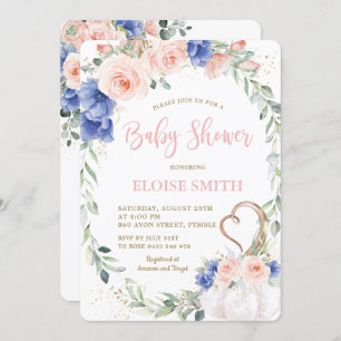 Invitation Citrouille Blush Blue Floral Wreath Baby shower fi