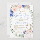 Invitation Citrouille Blush Blue Floral Wreath Baby shower ga (Devant)