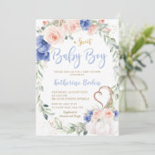 Invitation Citrouille Blush Blue Floral Wreath Baby shower ga (Debout devant)