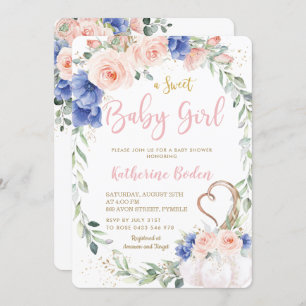 Invitation Citrouille Blush Blue Floral Wreath Girl Baby show