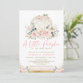 Invitation Citrouille Blush Pink Gold Floral Baby shower d'au (Debout devant)