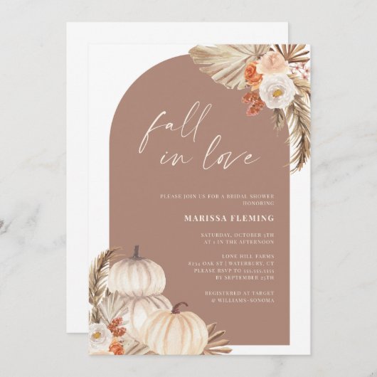 Invitation Citrouille Boho Automne  de tomber dans l'amour Fê (Devant / Derrière)