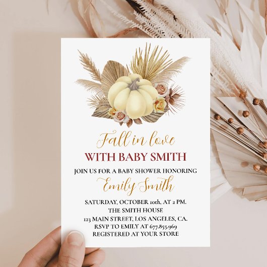 Invitation Citrouille Boho Fall In Love Baby shower Invitatio