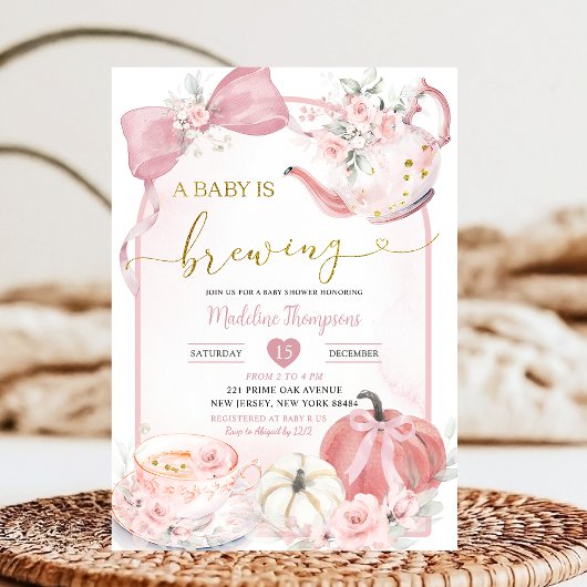 Invitation Citrouille Boho Pink Baby Baby shower de brassage