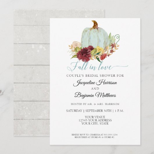 Invitation Citrouille Bois Rustique Aquarelle Florale Bourgog (Devant / Derrière)