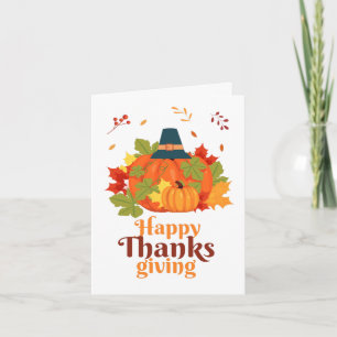 Invitation Citrouille bon thanksgiving avec Casquette et Feui