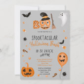 Invitation Citrouille Boo Halloween bash gris (Devant)