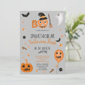 Invitation Citrouille Boo Halloween bash gris (Debout devant)