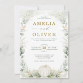 Invitation Citrouille botanique vert Sage Eucalyptus Mariage (Devant)