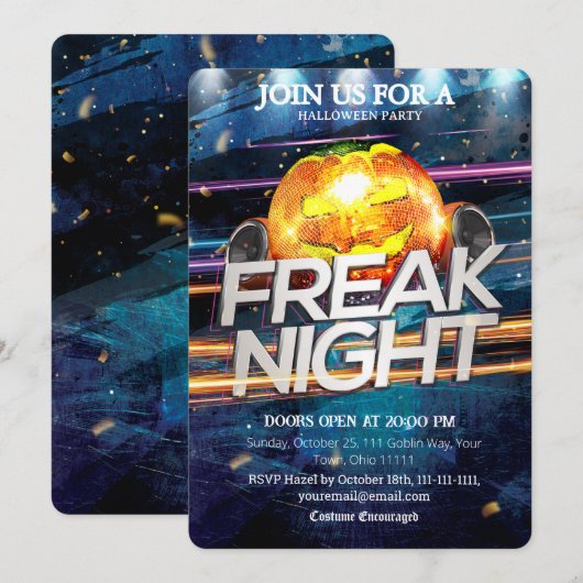 Invitation Citrouille boule disco nuit étrange fête d'Hallowe (Devant / Derrière)