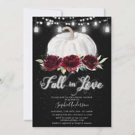 Invitation Citrouille Bourgogne d'argent chute en Fête des ma (Devant)