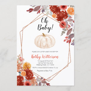 Invitation Citrouille Bourgogne Marsala Floral oh baby shower