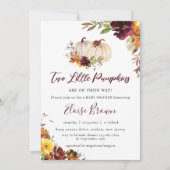 Invitation Citrouille Bourgogne Orange Floral Jumeaux Baby sh (Devant)