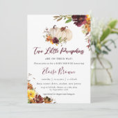 Invitation Citrouille Bourgogne Orange Floral Jumeaux Baby sh (Debout devant)