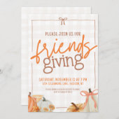 Invitation Citrouille branché Bow Plaid Friendsgiving Invitat (Devant / Derrière)