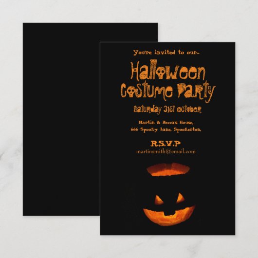 Invitation Citrouille brillant (Devant / Derrière)