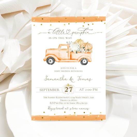 Invitation Citrouille Camion Baby shower d'automne moderne