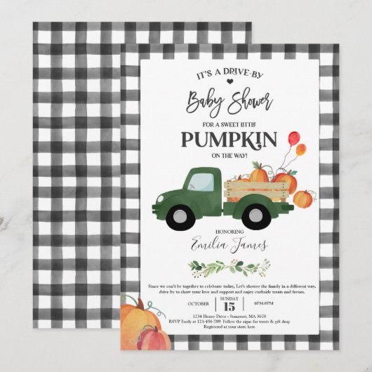 Invitation Citrouille Camion Baby shower d'automne neutre pou (Devant / Derrière)