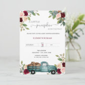 Invitation Citrouille Camion Bourgogne Baby shower Rose (Debout devant)