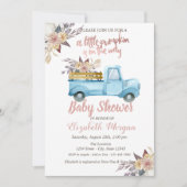 Invitation Citrouille Camion Floral Rose Baby shower or (Devant)