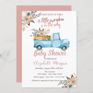 Invitation Citrouille Camion Floral Rose Baby shower or