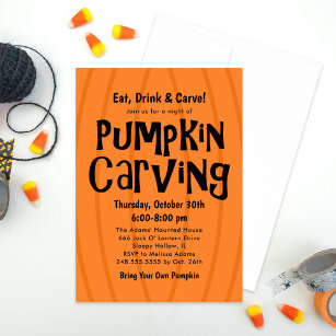 Invitation Citrouille Carving Orange et Black Halloween Party
