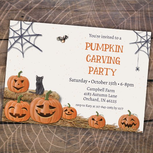 Invitation Citrouille Carving Party Jack Olantern Rustic