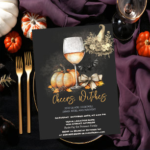 Invitation Citrouille Casquette sorcière Bow Vin Verre Hallow