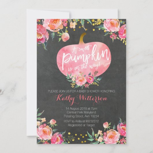 Invitation Citrouille Chalkboard Pink Fall (Devant)